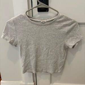 Garage Gray Ribbed Short Sleeve Crop Tee